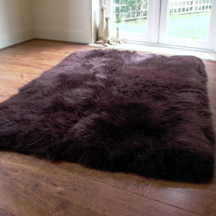 An image of Rectangular Lined Chocolate Sheepskin Rug 200 x 140cm