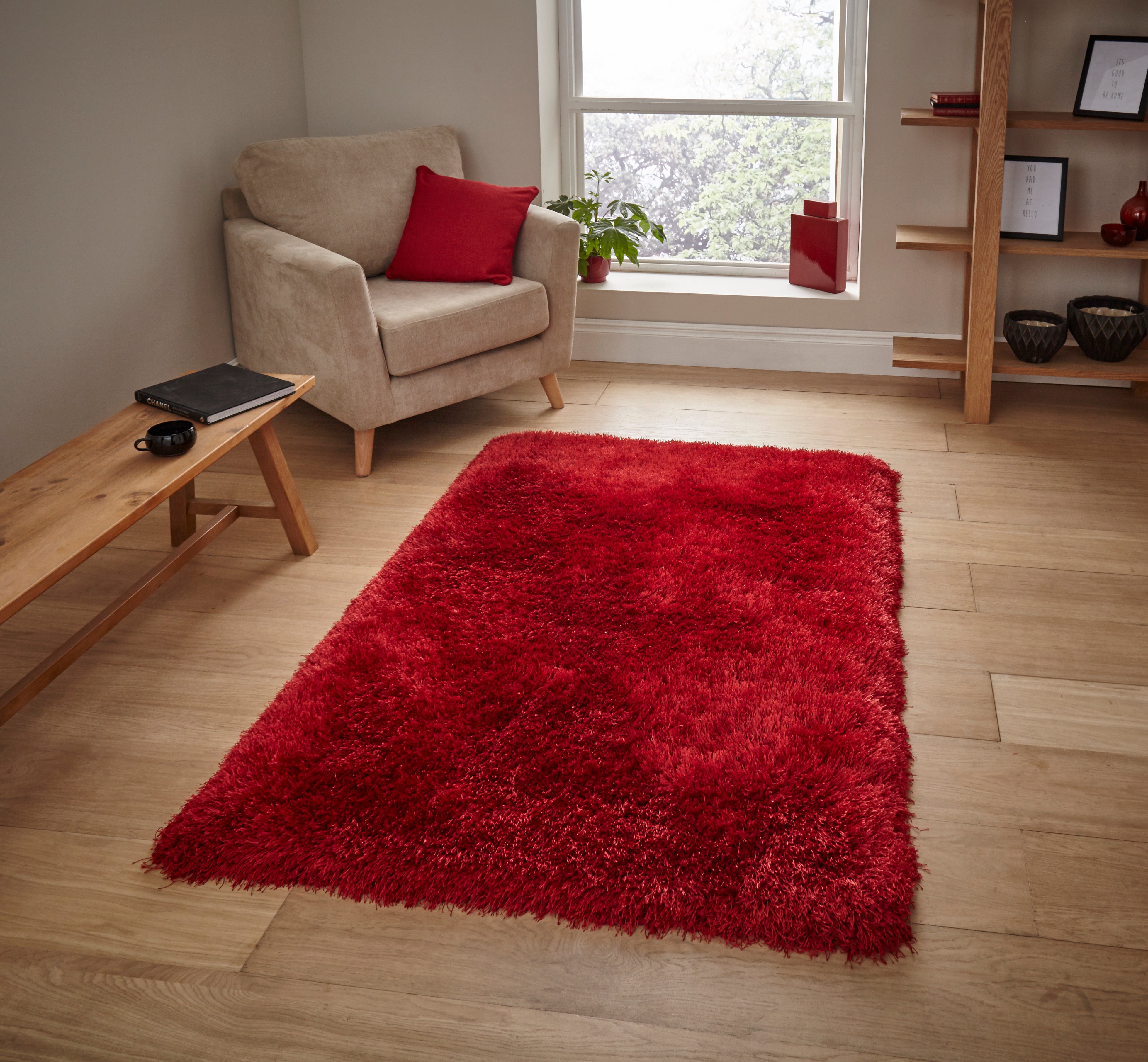 An image of Montana Colourful shaggy Modern Rugs 150 x 230cm / Red