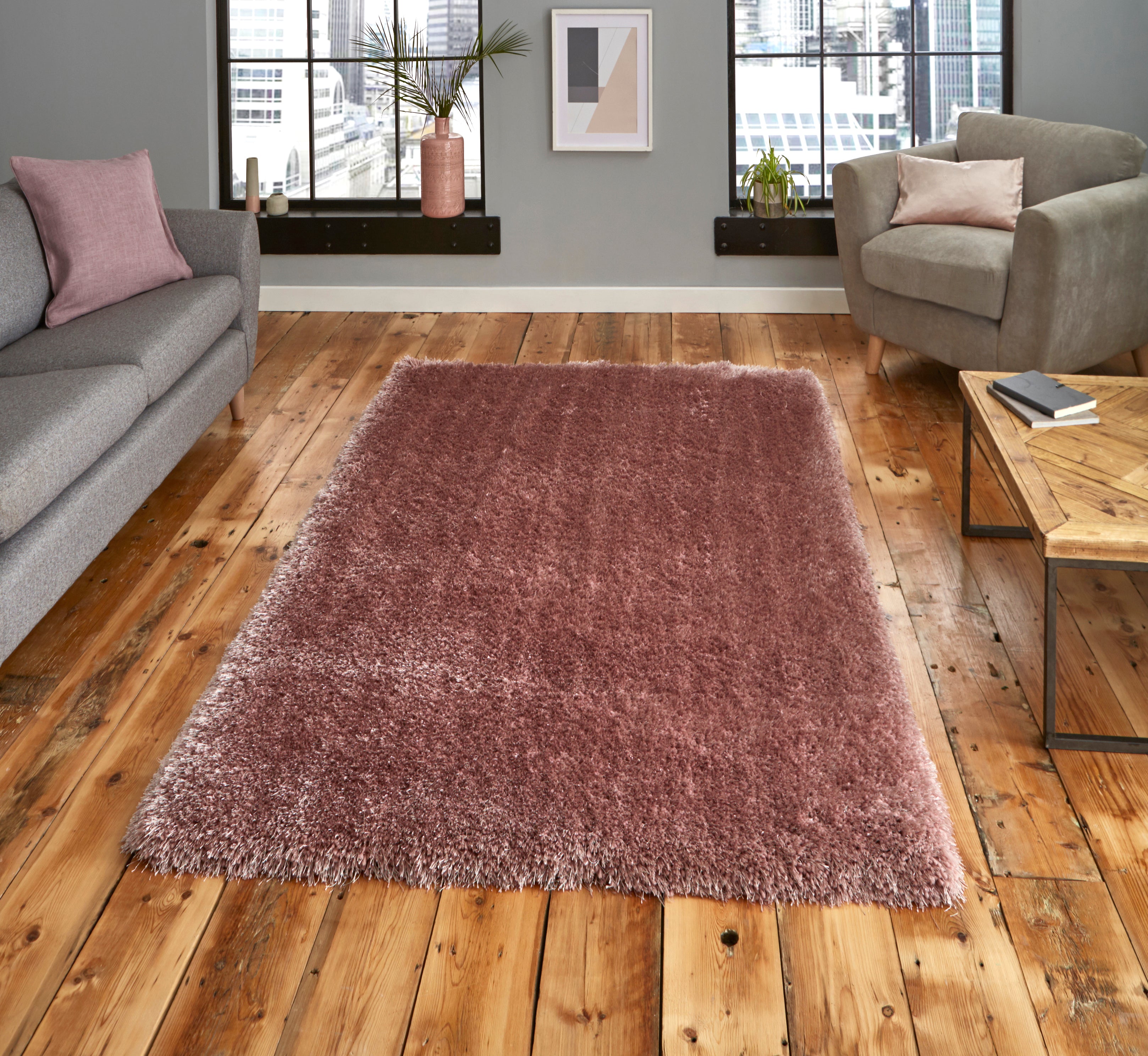 An image of Montana Colourful shaggy Modern Rugs 120 x 170cm / Rose