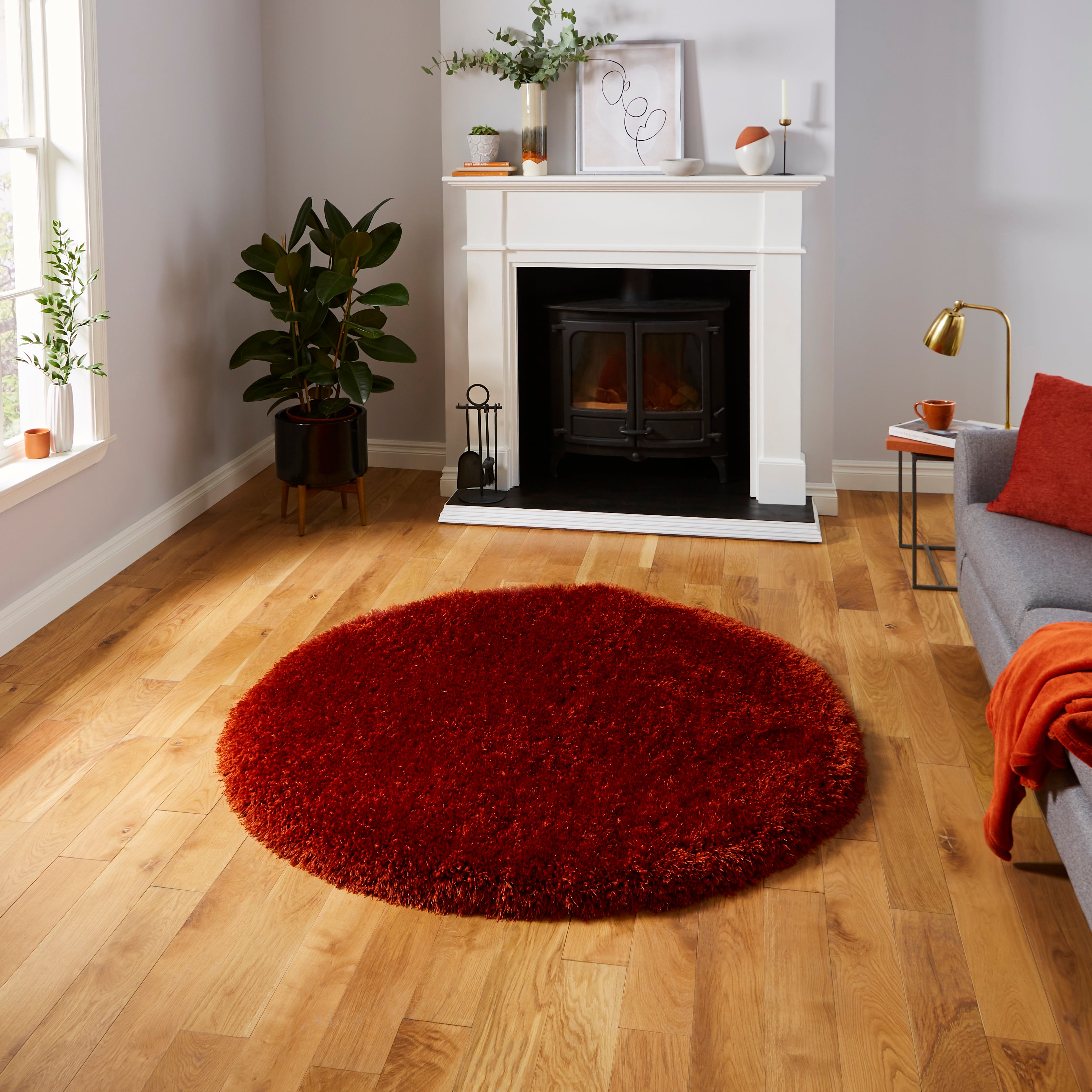 An image of Montana Colourful shaggy Modern Rugs 150cm Circle / Terracotta