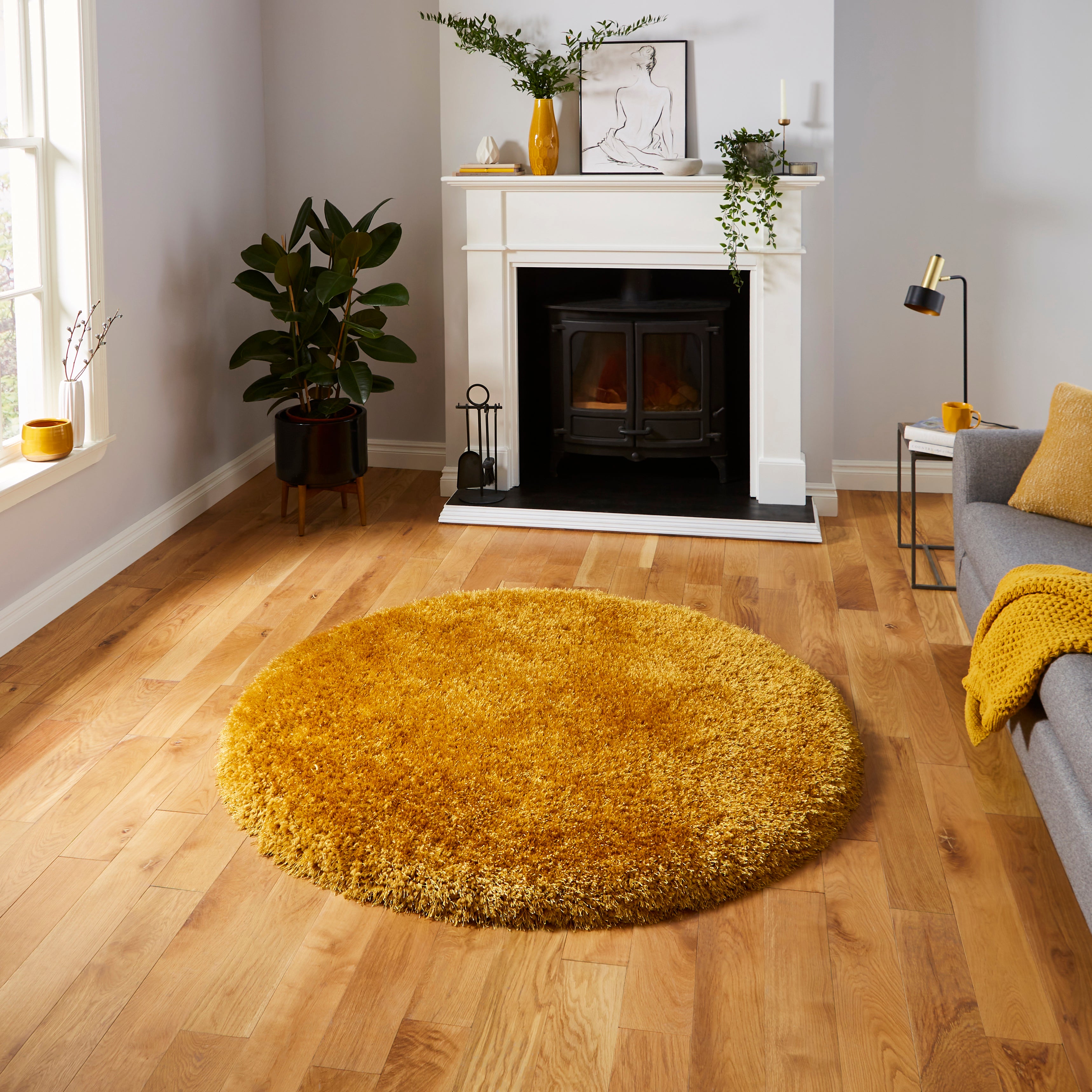An image of Montana Colourful shaggy Modern Rugs 150cm Circle / Yellow