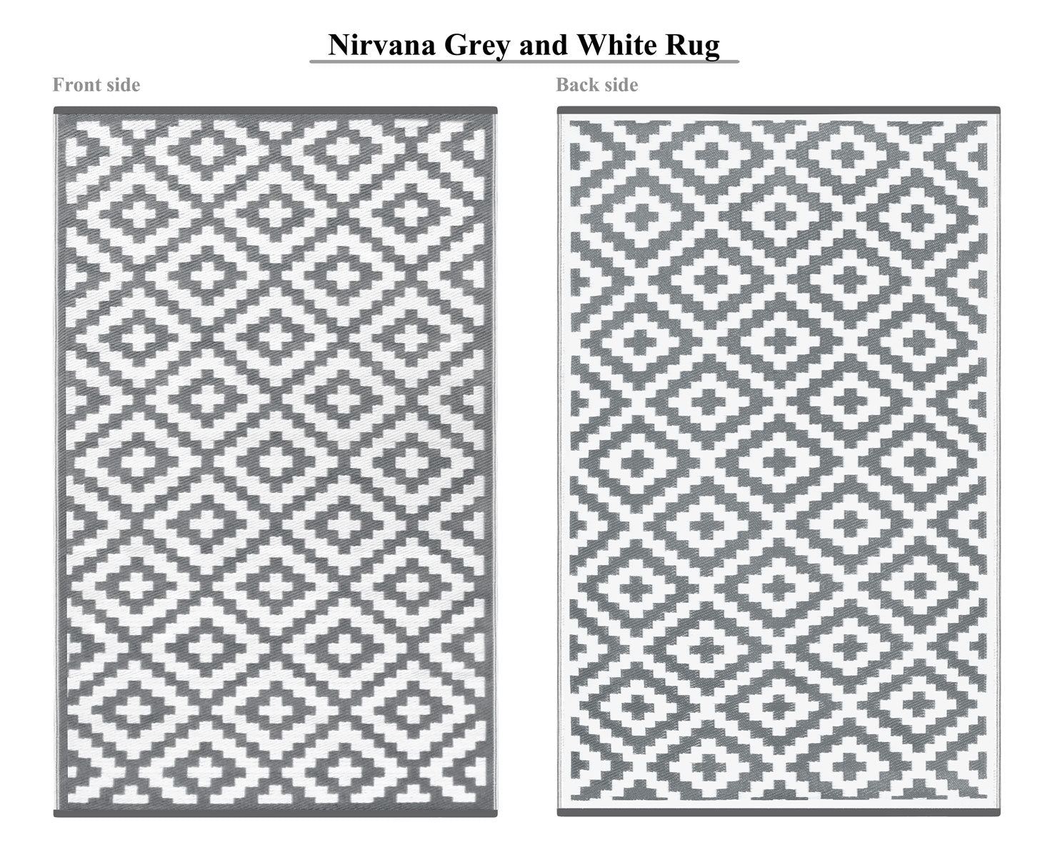 An image of Nirvana Recycled Plastic Indoor & Outdoor Rug 90 x 150cm / Grey/White