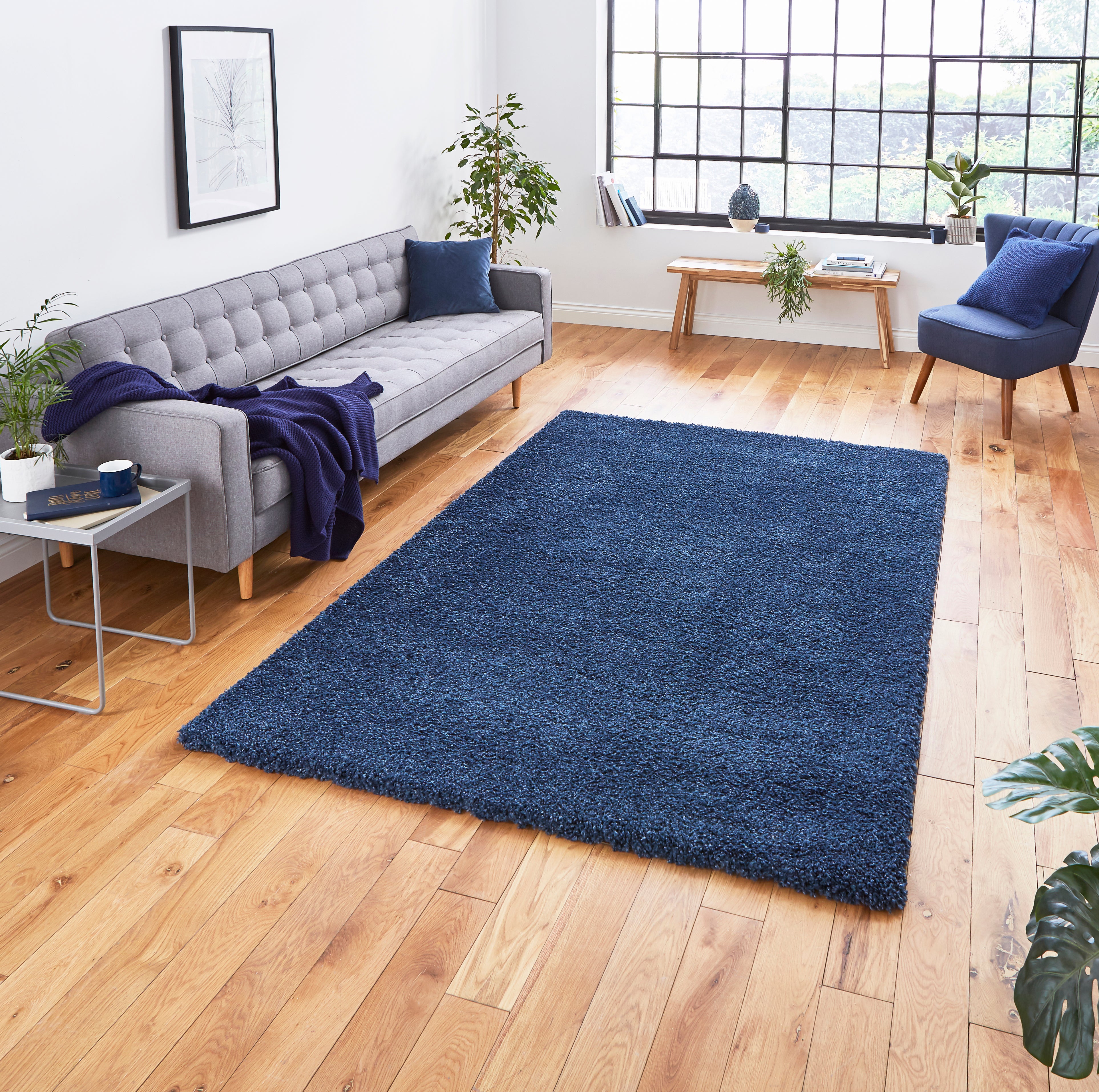 An image of Sierra 9000 Shaggy Modern Rug 80 x 150cm / Dark Blue