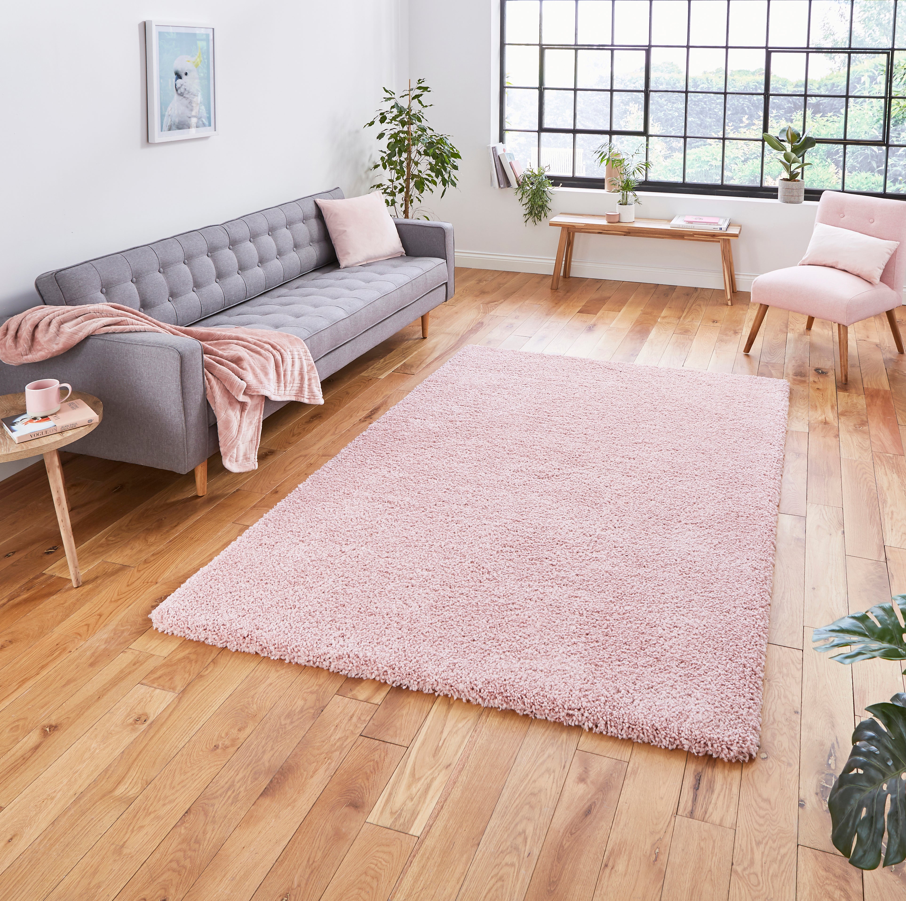 An image of Sierra 9000 Shaggy Modern Rug 120 x 170cm / Pink