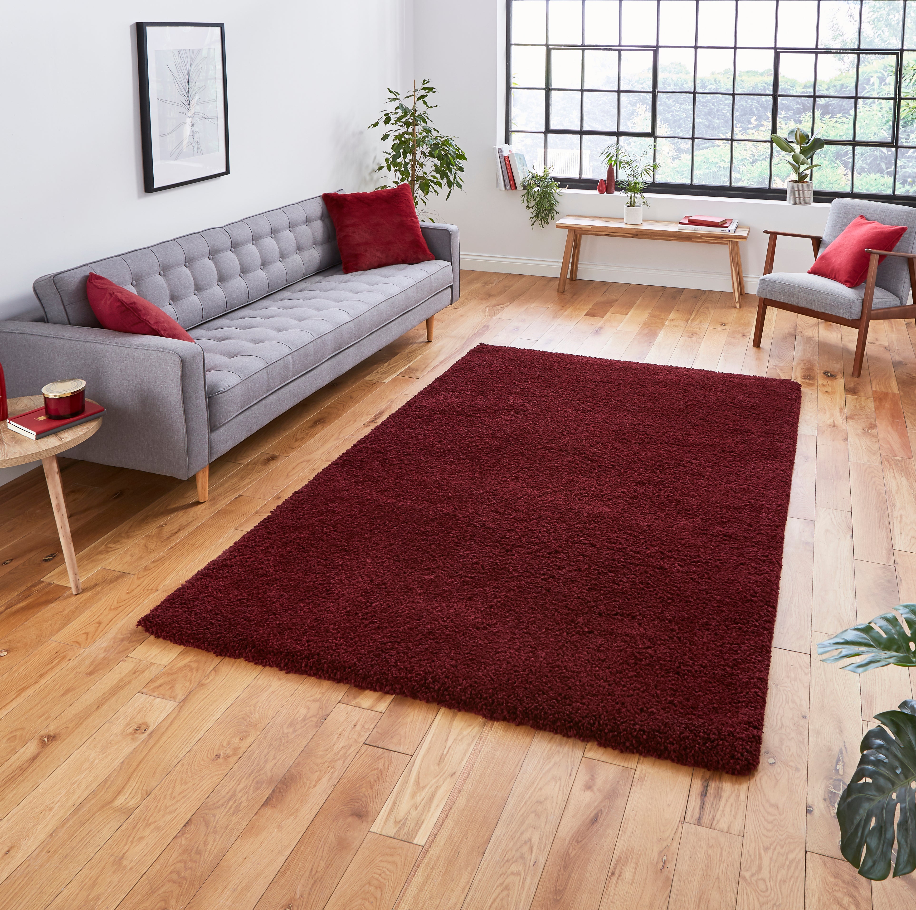 An image of Sierra 9000 Shaggy Modern Rug 80 x 150cm / Ruby