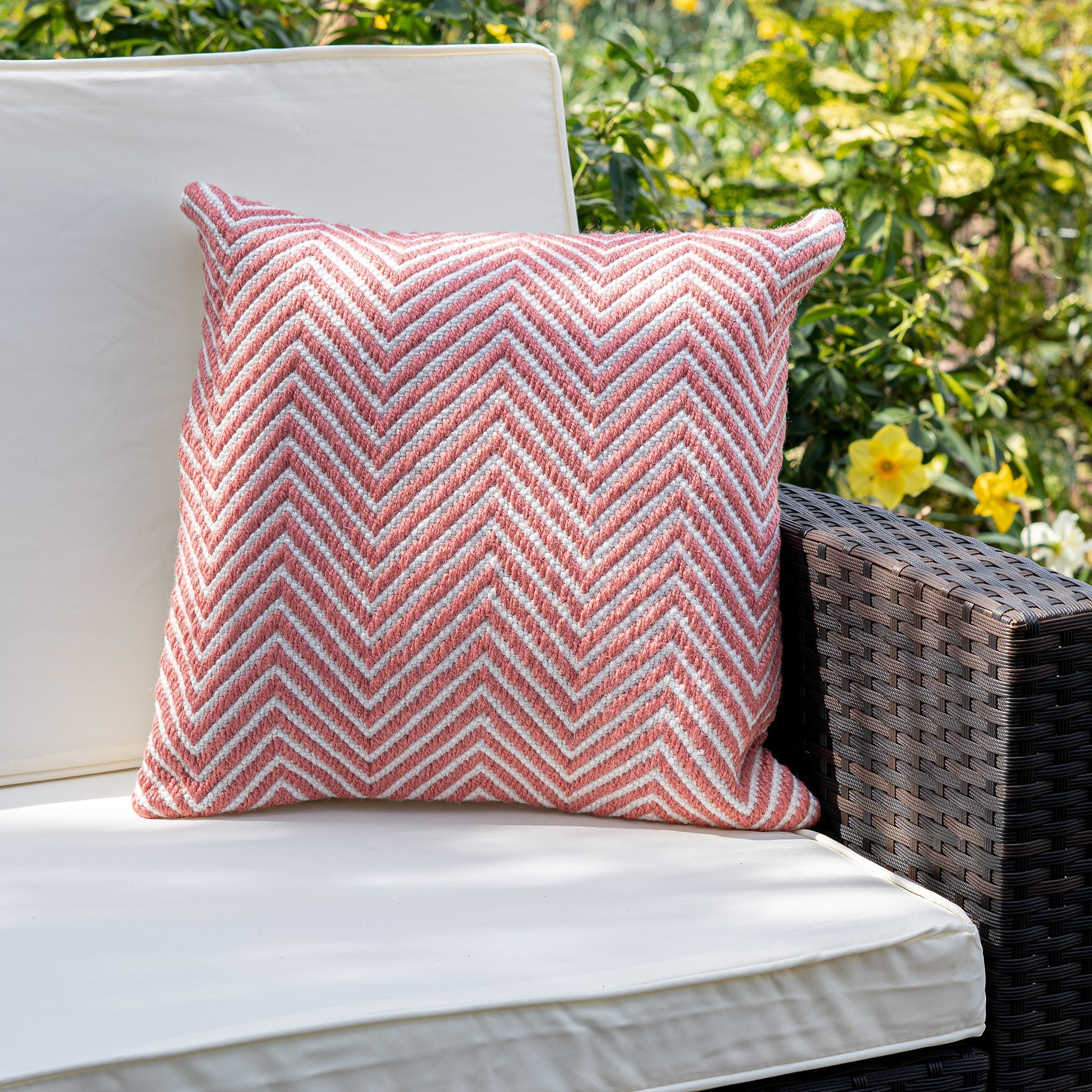 An image of Modern Herringbone Eco-Friendly Woven Indoor / Outdoor Rug 45cm Cushion / Coral ...