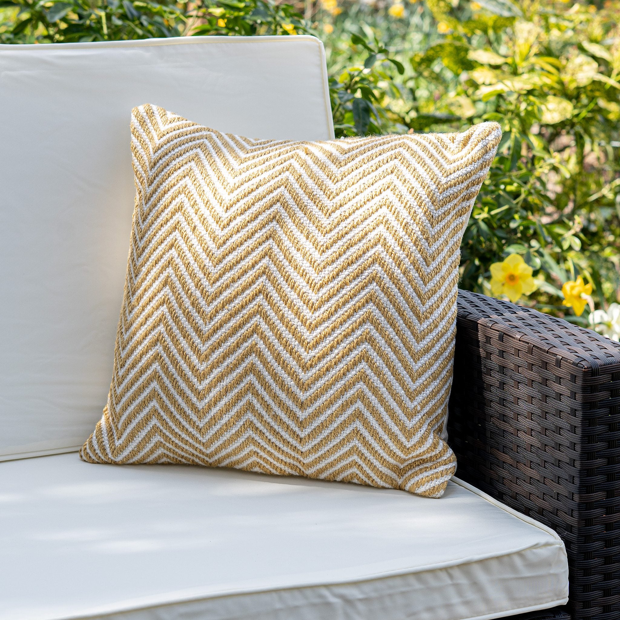 An image of Modern Herringbone Eco-Friendly Woven Indoor / Outdoor Rug 45cm Cushion / Gold