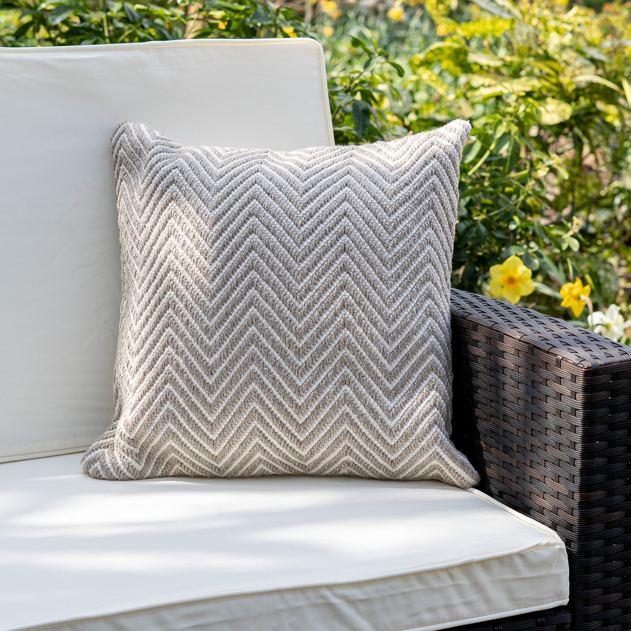 An image of Modern Herringbone Eco-Friendly Woven Indoor / Outdoor Rug 45cm Cushion / Natura...