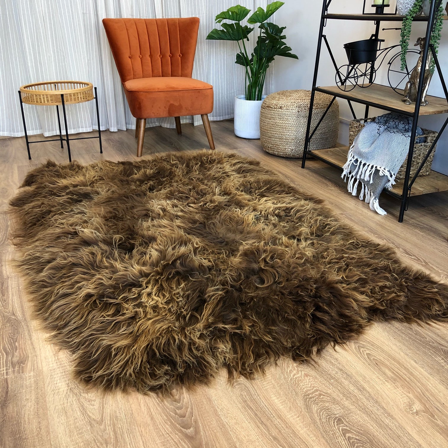 An image of Icelandic Sheepskin Rusty Brown Rug with Natural Edges Custom Made