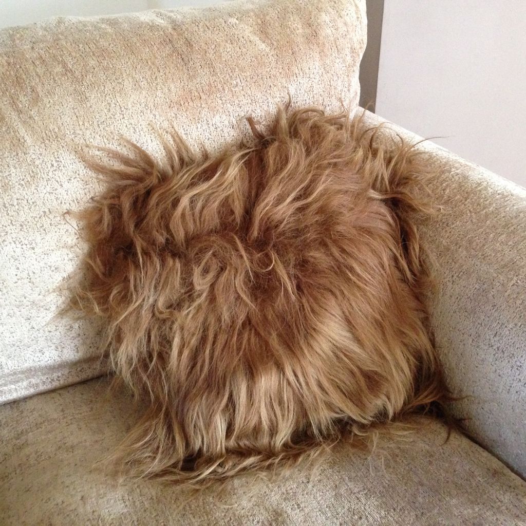 An image of Luxury Long Haired Sheepskin Cushion in Rusty Brown 35cm (Cotton Back)