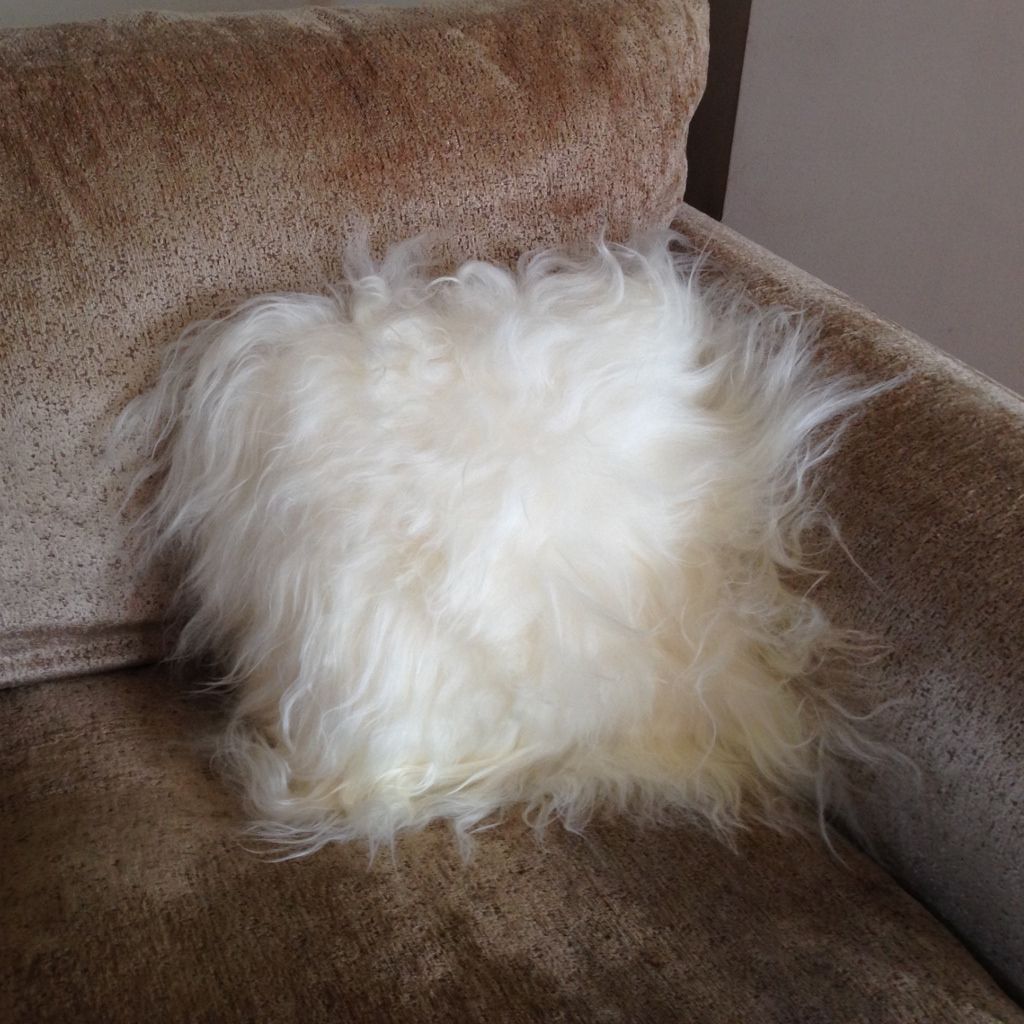 An image of Luxury Long Haired Sheepskin Cushion in Natural 35cm (Cotton Back)