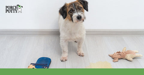 A puppy sits beside two toys