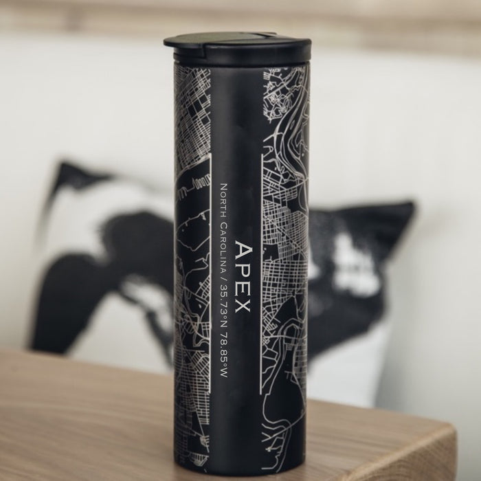 Apex North Carolina Custom Engraved City Map Inscription Coordinates on 17oz Stainless Steel Insulated Tumbler in Black