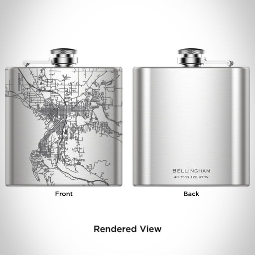 Rendered View of Bellingham Washington Map Engraving on 6oz Stainless Steel Flask