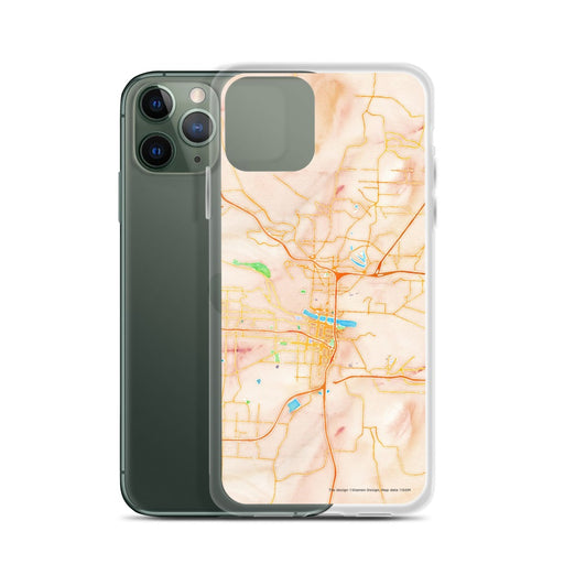 Custom Little Rock Arkansas Map Phone Case in Watercolor on Table with Laptop and Plant