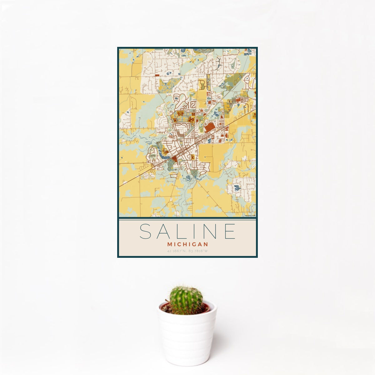 Saline - Michigan Map Print in Woodblock — JACE Maps