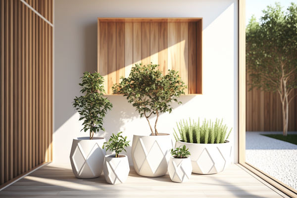 cohesive planters in an outdoor garden