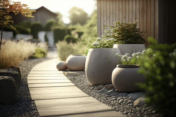 planters as pathway for an outdoor garden