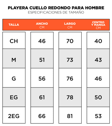 Guía de Tallas | Playera Cuello Redondo Hombre | Urban Hangers