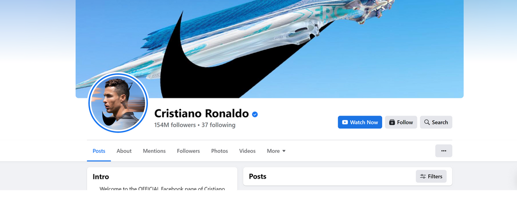 official Facebook page for Cristiano Ronaldo