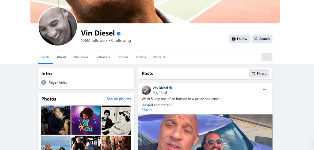 official Facebook page for Vin Diesel