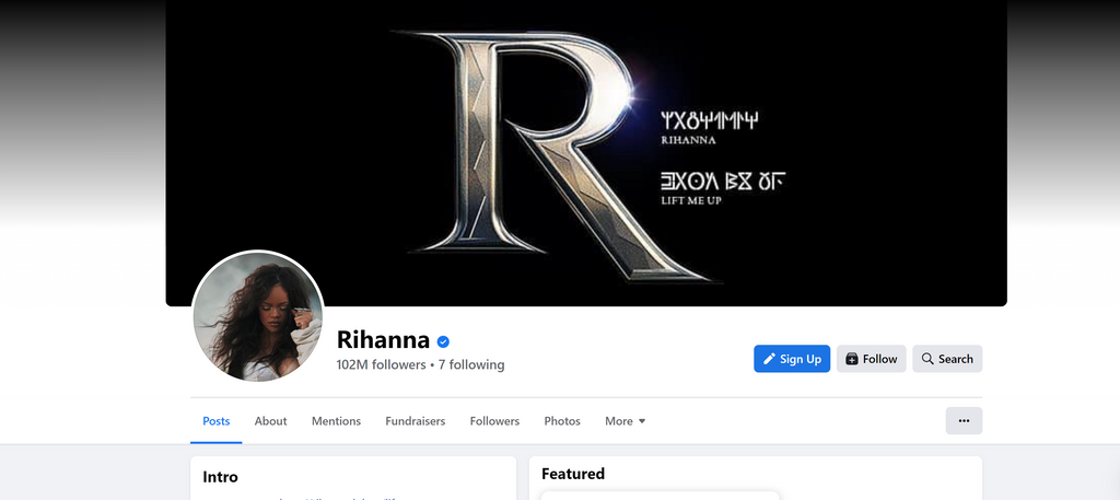 official Facebook page for Rihanna