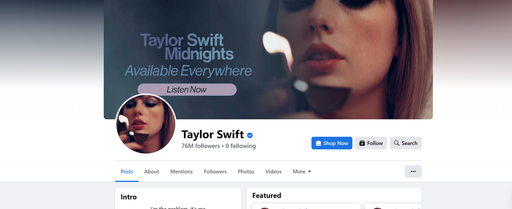 Taylor Swift  Facebook page