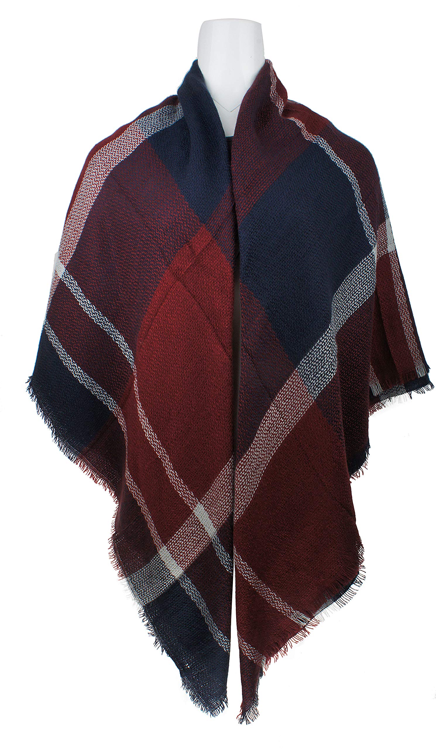 Women's Plaid Blanket Winter Scarf Warm Wrap Oversized Shawl Cape ...