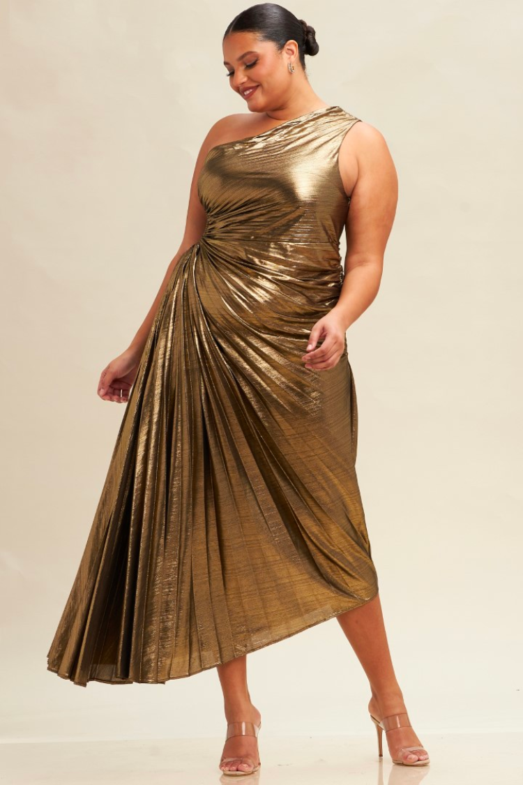 Gold Metallic Dress - Pleated Maxi Dress - Lurex Surplice Dress - Lulus