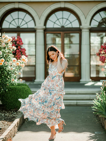 model wearing the Cancun floral maxi dress