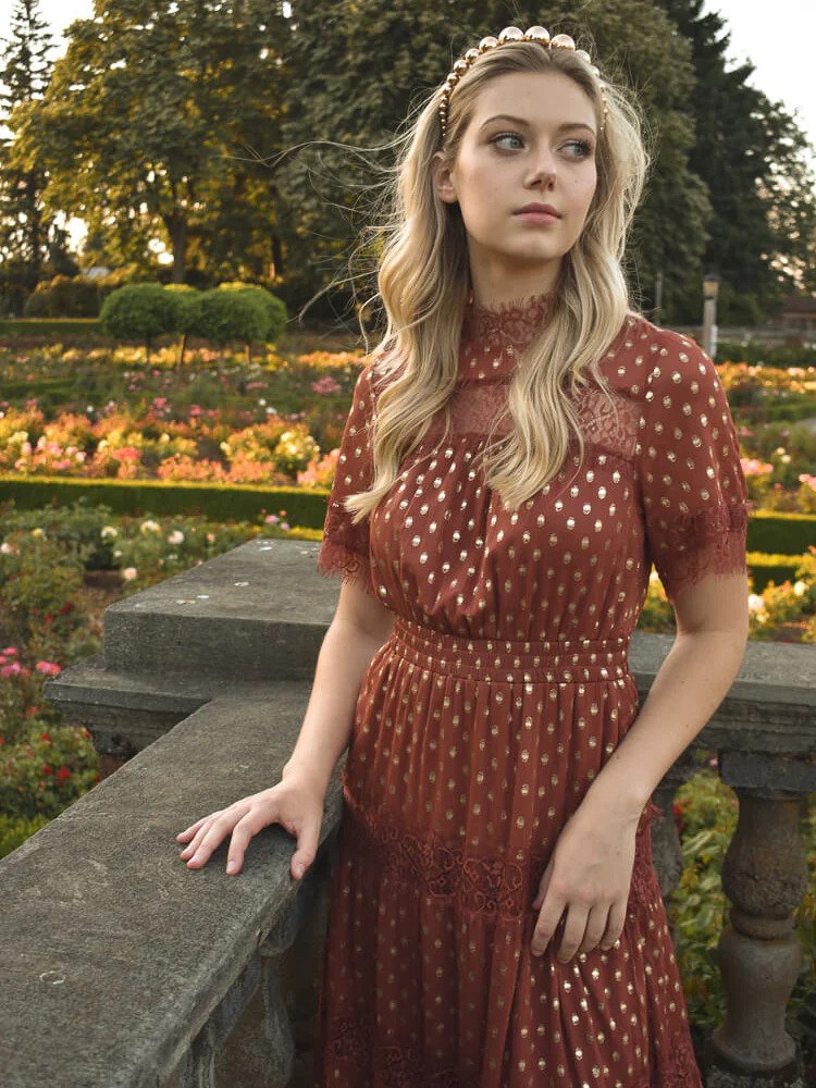 model wearing a dress to a fall wedding