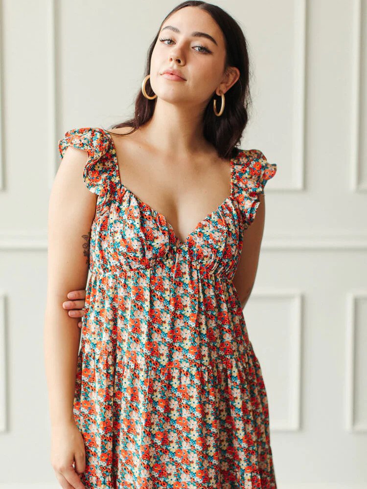 model wearing a floral dress