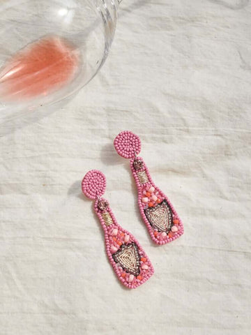 rose champagne bottle earrings