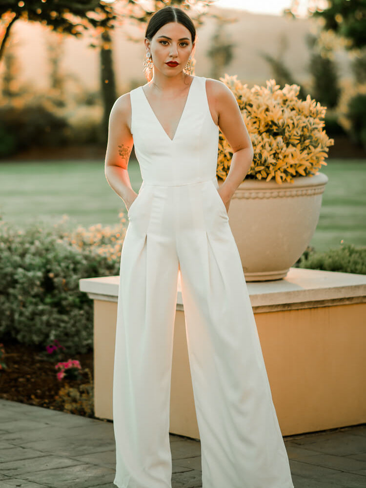 Elyse Sheer Back Jumpsuit - Amsale Bridal - Free Shipping Over $100