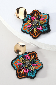 Embroidered Flower Dangle Earrings