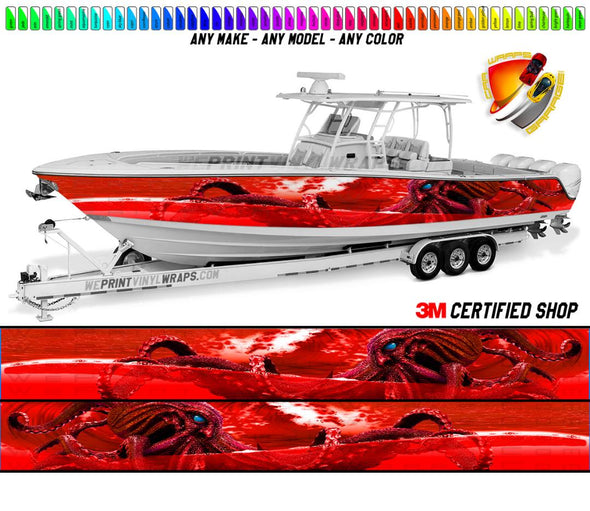Octopus Red Graphic Boat Vinyl Wrap Decal Fishing Pontoon Sea Doo Watercraft