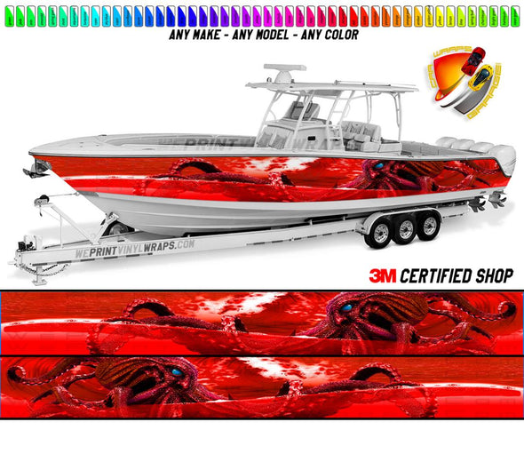 Sailfish Fish Bones Red Graphic Vinyl Boat Wrap Decal Pontoon Sea Doo