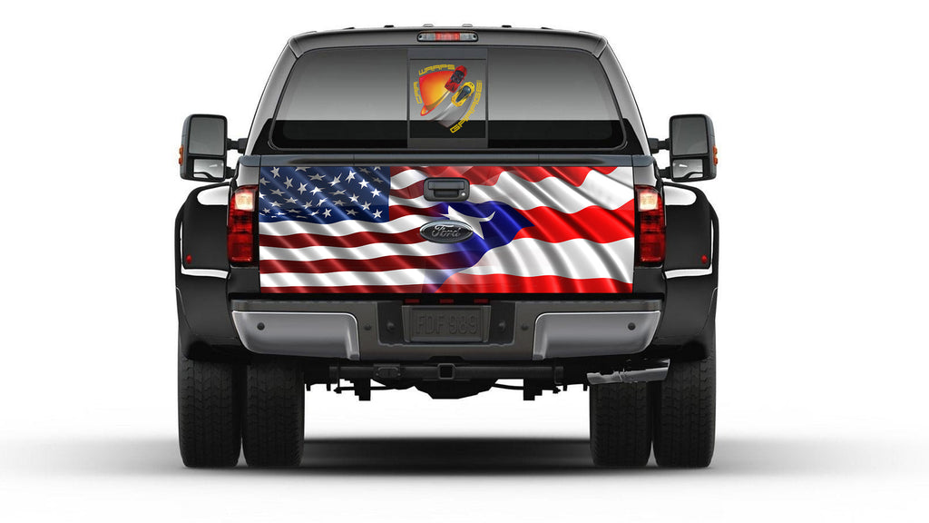 American & Puerto Rico Flag Tailgate Wrap Vinyl Graphic Decal Sticker ...