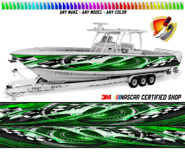 Green Lime Checkered Graphic Vinyl Boat Wrap Decal Fishing Pontoon
