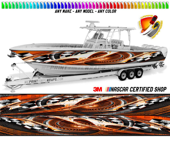 Orange and Black Checkered Graphic Vinyl Boat Wrap Decal Fishing