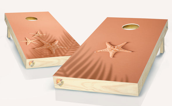 Coral Starfish Sand Beach Cornhole Board Vinyl Wrap Laminated Sticker Set Decal
