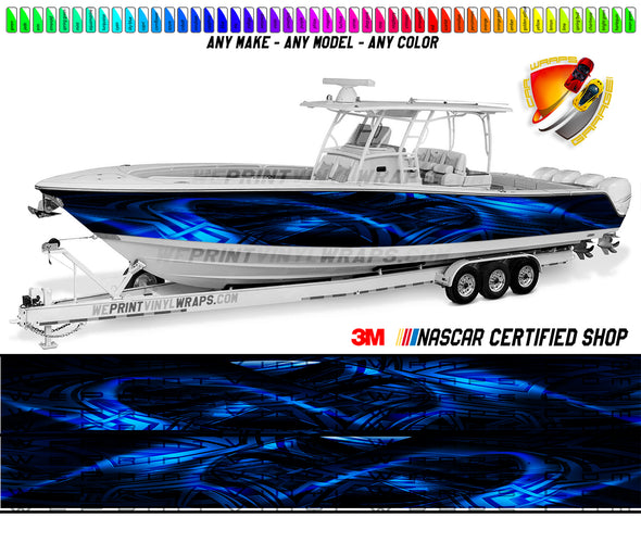 Dark Blue Black Angle Lines Graphic Wrap Kit Decal Fishing Boat Vinyl  Pontoon US