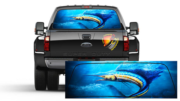 Marlin Sailfish Striped Fish Rear Window Perforated Sticker Decal Truc – We  Print Vinyl Wraps