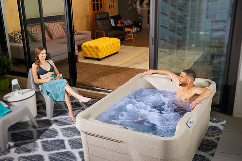 Chatting with my spouse in my two person hot tub