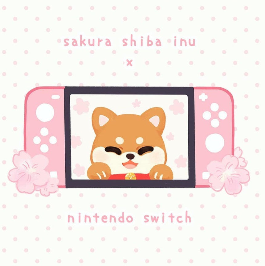 Sakura Shiba Inu X Pastel Pink Cherry Blossom Nintendo Switch 3