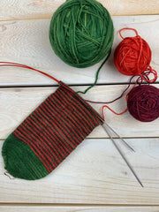 helix knitting sock using six and seven fiber color theory set