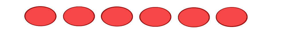 A line of six coffee cherries, illustrated to show the pulp beneath the skin