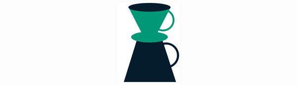 A stylized graphic of a V60 brewer with a carafe.