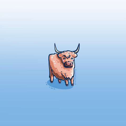 A sketch of a highland cow against a blue background
