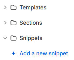 Side menu showing Templates, Sections, Snippets, Add a new snippet